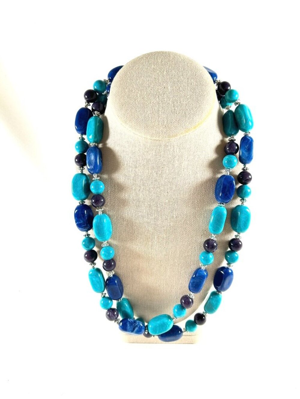 Necklace 48 In. Over The Head Acrylic Faux Turquoise, Faux Onyx